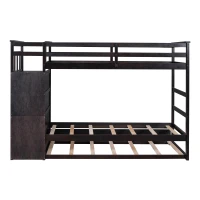Elegant Twin-over-Twin Bunk Bed with Trundle and 4 Storage Drawers, Sturdy Bed with Staircase and Slat Kit, 97" L x 42.5" W x 65.5" H, Espresso(m-12)