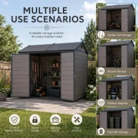 Durable Resin Storage Shed with Lockable Door and Two Air Vents, Weatherproof Outdoor Shed for Backyard, 96" L x 75" W x 85" H, Brown(m-5)