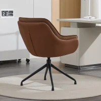 Refined Faux Leather Armchair with Contoured Backrest, Practical Vanity Chair for Living Room Bedroom Home Office, 28'' L x 28"W x 32" H, Brown(m-5)