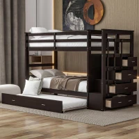 Elegant Twin-over-Twin Bunk Bed with Trundle and 4 Storage Drawers, Sturdy Bed with Staircase and Slat Kit, 97" L x 42.5" W x 65.5" H, Espresso(m-1)