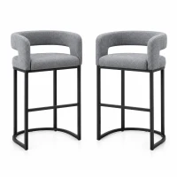Soft Set of 2 Counter-Height Bar Stools with Chenille, Ergonomic Kitchen Chairs with Metal Legs and Footrests, 22'' L x 20" W x 36" H, Light Grey(m-2)