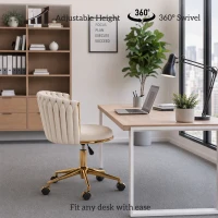 HOMCOM Office Chair, Office chair with Woven Back, Adjustable Height, Rolling Wheels, Cream White(m-6)