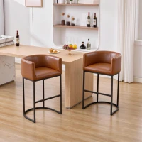 Elegant Set of 2 Counter-Height Bar Stools with PU Leather, Comfortable Kitchen Chairs with Armrests and Footrests, 22'' L x 20" W x 36" H, Brown(m-4)