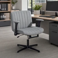 HOMCOM Armless Office Chair with Flip-up Armrests, Wide Office Chair with Adjustable Height, Tilting, No Wheels, Grey(m-1)