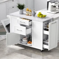 Vintage Rolling Kitchen Island with Drop-Leaf Countertop, Multifunctional Storage Cart with Tilt-Out Trash Bin, 50.5" L x 26.5" W x 35.5" H, White(m-5)