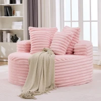 Plush Oversized Round Lounge Chair with Segmented Backrest, Velour Sofa with 4 Pillows and No Assembly, 54.5'' L x 54.5" W x 33" H, Pink(m-4)