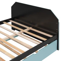 Sleek Full-Size Daybed with Twin Trundle and Desk, Modern Gaming Bed with USB Port and Cable Management, 92" L x 58" W x 35.5" H, Blue(m-8)