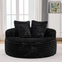 Plush Oversized Round Lounge Chair with Segmented Backrest, Velour Sofa with 4 Pillows and No Assembly, 54.5'' L x 54.5" W x 33" H, Black(m-1)