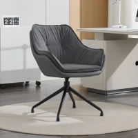 Minimalist Faux Leather Armchair with Ergonomic Seat, Versatile Vanity Chair for Living Room Bedroom Home Office, 28'' L x 28"W x 32" H, Grey(m-1)