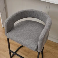 Soft Set of 2 Counter-Height Bar Stools with Chenille, Ergonomic Kitchen Chairs with Metal Legs and Footrests, 22'' L x 20" W x 36" H, Light Grey(m-6)