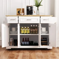 Farmhouse Rolling Kitchen Island with Rubberwood Drop Leaf, Spacious Storage Cart with 4 Doors and 3 Drawers, 54" L x 29.5" W x 36" H, White(m-5)
