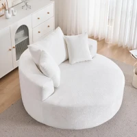 Fluffy Sleeper Chair with Plush Corduroy Fabric and Cylindrical Pillow, Soft Modular Lounge Sofa for Living Room, 54.5" L x 54.5" W x 33" H, Beige(m-5)