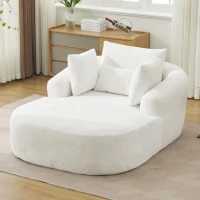 Plush Oversized Chaise Lounge with Deep Seat and Pillows, Versatile Sleeper Sofa with Corduroy and Armrests, 57.5'' L x 51.5" W x 32" H, White(m-1)