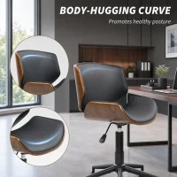 HOMCOM Mid-Century Modern Office Chair No Arms with Wheels, Small Computer Desk Chair with PU Leather Upholstery, Bentwood(m-4)