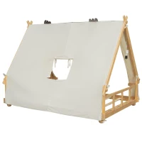 Modern Full-Size House Bed with Detachabl Tent, Sturdy Wooden Platform Bed with Skylight and 8 Slats, 79.5" L x 57.5" W x 63" H, White(m-12)