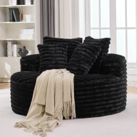 Plush Oversized Round Lounge Chair with Segmented Backrest, Velour Sofa with 4 Pillows and No Assembly, 54.5'' L x 54.5" W x 33" H, Black(m-4)