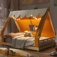 Modern Full-Size House Bed with Detachabl Tent, Sturdy Wooden Platform Bed with Skylight and 8 Slats, 79.5" L x 57.5" W x 63" H, Brown(m-4)