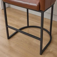 Modern Set of 2 Bar Stools with PU Leather and Curved Backrests, Counter-Height Kitchen Chairs with Metal Legs, 22" L x 21" W x 36" H, Brown(m-10)
