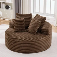 Plush Oversized Round Lounge Chair with Segmented Backrest, Velour Sofa with 4 Pillows and No Assembly, 54.5'' L x 54.5" W x 33" H, Brown(m-11)