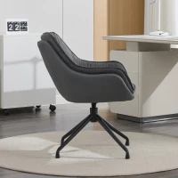 Minimalist Faux Leather Armchair with Ergonomic Seat, Versatile Vanity Chair for Living Room Bedroom Home Office, 28'' L x 28"W x 32" H, Grey(m-5)