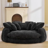 Sleek Bean Bag Sofa with Chenille Upholstery and 14 Pillows, Relaxing Chaise Lounge for Living Room Bedroom, 71.5'' L x 65.5"W x 30.5" H, Black(m-4)