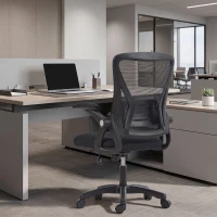 HOMCOM Office Chair, Mesh Desk Chair with Flip-up Armrests, Lumbar Support, Adjustable Height, Black(m-1)