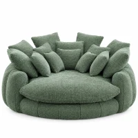 Charming Bean Bag Sofa with Chenille Upholstery and 14 Pillows, Spacious Chaise Lounge for Living Room, 71.5'' L x 65.5"W x 30.5" H, Olive Green(m-2)