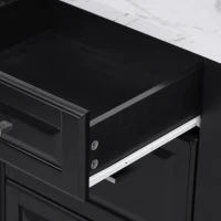 Vintage Rolling Kitchen Island with Drop-Leaf Countertop and Trash Bin, Multifunctional Storage Cart for Kitchen, 50.5" L x 26.5" W x 35.5" H, Black(m-8)