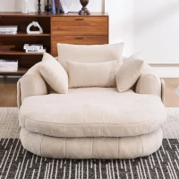 Oversized Chaise Lounge Chair with Deep Seat and Chenille, Soft Reading Sofa with Extra Pillows and No Assembly, 72.5'' L x 57" W x 23" H, Beige(m-5)