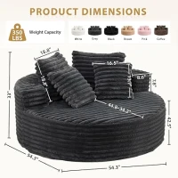 Plush Oversized Round Lounge Chair with Segmented Backrest, Velour Sofa with 4 Pillows and No Assembly, 54.5'' L x 54.5" W x 33" H, Grey(m-3)