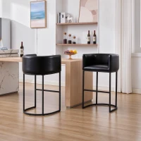 Elegant Set of 2 Counter-Height Bar Stools with PU Leather, Comfortable Kitchen Chairs with Armrests and Footrests, 22'' L x 20" W x 36" H, Black(m-1)