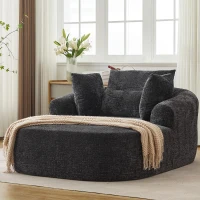 Contemporary Chaise Longue Chair with Throw Pillows and Armrests, Versatile Sofa Bed for Living Room Bedroom, 57.5'' L x 51.5"W x 32" H, Black(m-8)