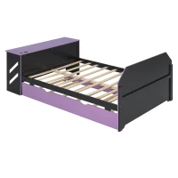 Modern Full-Size Daybed with Twin Trundle and Desk, Sturdy Sofa Bed with USB Port and Cable Management, 92" L x 58" W x 35.5" H, Purple(m-12)
