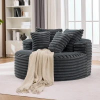 Plush Oversized Round Lounge Chair with Segmented Backrest, Velour Sofa with 4 Pillows and No Assembly, 54.5'' L x 54.5" W x 33" H, Grey(m-5)