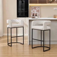 Modern Set of 2 Counter-Height Bar Stools with Chenille Upholstery, Ergonomic Kitchen Chairs with Metal Legs, 22'' L x 20" W x 36" H, White(m-9)