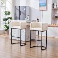 Elegant Set of 2 Counter-Height Bar Stools with PU Leather, Comfortable Kitchen Chairs with Armrests and Footrests, 22'' L x 20" W x 36" H, Beige(m-1)