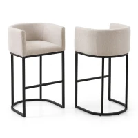 Set of 2 Counter-Height Stools with Chenille Upholstery, Soft Dining Chairs with Armrests and Footrests, 22'' L x 20" W x 36" H, White(m-2)