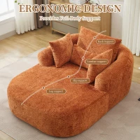 Plush Oversized Chaise Lounge with Deep Seat and Pillows, Versatile Sleeper Sofa with Corduroy and Armrests, 57.5'' L x 51.5" W x 32" H, Orange(m-6)