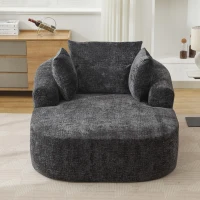 Plush Oversized Chaise Lounge with Deep Seat and Pillows, Versatile Sleeper Sofa with Corduroy and Armrests, 57.5'' L x 51.5" W x 32" H, Grey(m-12)