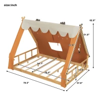 Modern Full-Size House Bed with Detachabl Tent, Sturdy Wooden Platform Bed with Skylight and 8 Slats, 79.5" L x 57.5" W x 63" H, Brown(m-3)