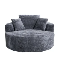 Modern Textured Plush Sleeper Chair with Headrest Pillow, Cloud-Inspired Lounge Sofa with No Assembly, 54.5'' L x 54.5" W x 33" H, Grey(m-2)