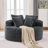 Plush Oversized Round Lounge Chair with Segmented Backrest, Velour Sofa with 4 Pillows and No Assembly, 54.5'' L x 54.5" W x 33" H, Grey(m-1)
