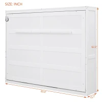 Chic Full-Size Murphy Wall Bed with Dual-Piston Mechanism, Modern Folding Cabinet Bed for Guest Room, 77.5" L x 61.5" W x 62" H, White(m-4)