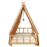 Whimsical Twin House Bed with Detachable Tent and Skylight, Sturdy Kids Wooden Platform Bed with 8 Slats, 79.5" L x 41" W x 63" H, Brown(m-6)