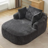 Plush Oversized Chaise Lounge with Deep Seat and Pillows, Versatile Sleeper Sofa with Corduroy and Armrests, 57.5'' L x 51.5" W x 32" H, Grey(m-1)