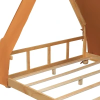 Modern Full-Size House Bed with Detachabl Tent, Sturdy Wooden Platform Bed with Skylight and 8 Slats, 79.5" L x 57.5" W x 63" H, Brown(m-9)