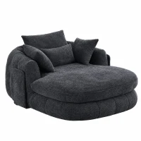 Plush Oversized Chaise Lounge with Deep Seat and Chenille, Soft Sleeper Sofa with Extra Pillows and No Assembly, 72.5'' L x 57" W x 23" H, Black(m-1)