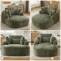 Plush Oversized Chaise Lounge with Deep Seat and Pillows, Versatile Sleeper Sofa with Corduroy and Armrests, 57.5'' L x 51.5" W x 32" H, Green(m-8)