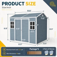Resin Outdoor Storage Shed with Two Air Vents and Built-In Floor, Durable Garden Shed for Patio and Backyard, 96" L x 75" W x 85" H, Grey(m-3)