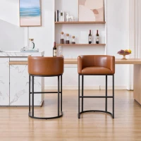 Elegant Set of 2 Counter-Height Bar Stools with PU Leather, Comfortable Kitchen Chairs with Armrests and Footrests, 22'' L x 20" W x 36" H, Brown(m-11)